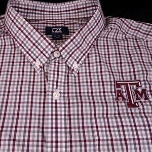 Texas A&M Aggies Long Sleeve Button Up XL Cutter & Buck Maroon Gray Gingham TAMU